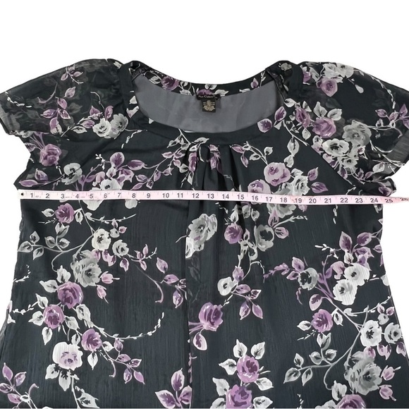 NUE Options Women's 2X Floral Sheer Blouse w/ Gray Embroidered Back - Picture 11 of 12